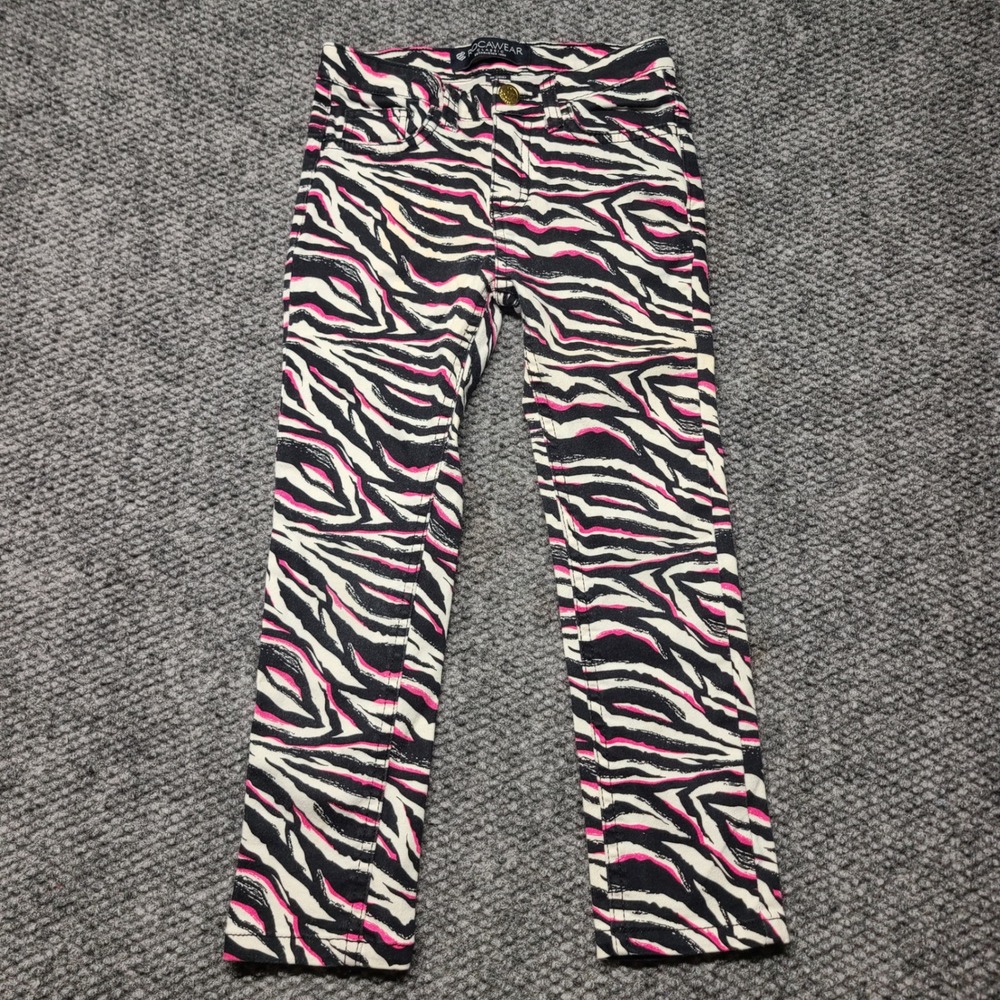 Rocawear Classic Girls Zebra Print Jeans Pink Black White Size 6 Adj Waist